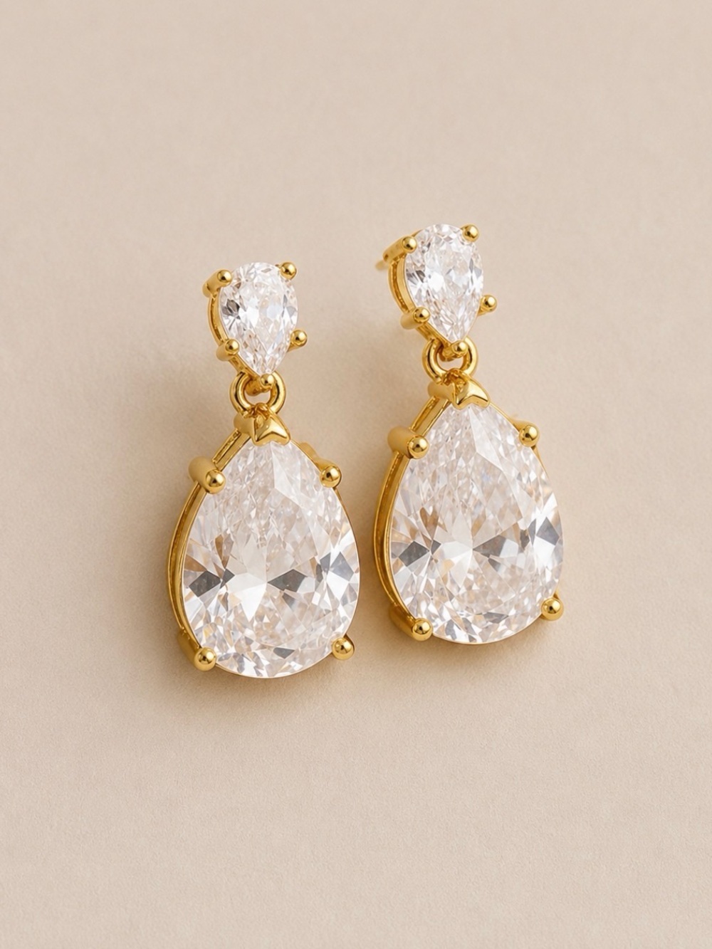 14K Gold Dipped Pear Shape CZ Earrings (5585)